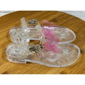 Kids Clear Jelly Sandals with Pink Butterfly Accent